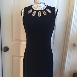 Joseph Ribkoff Navy Dress with Gold Cut Outs